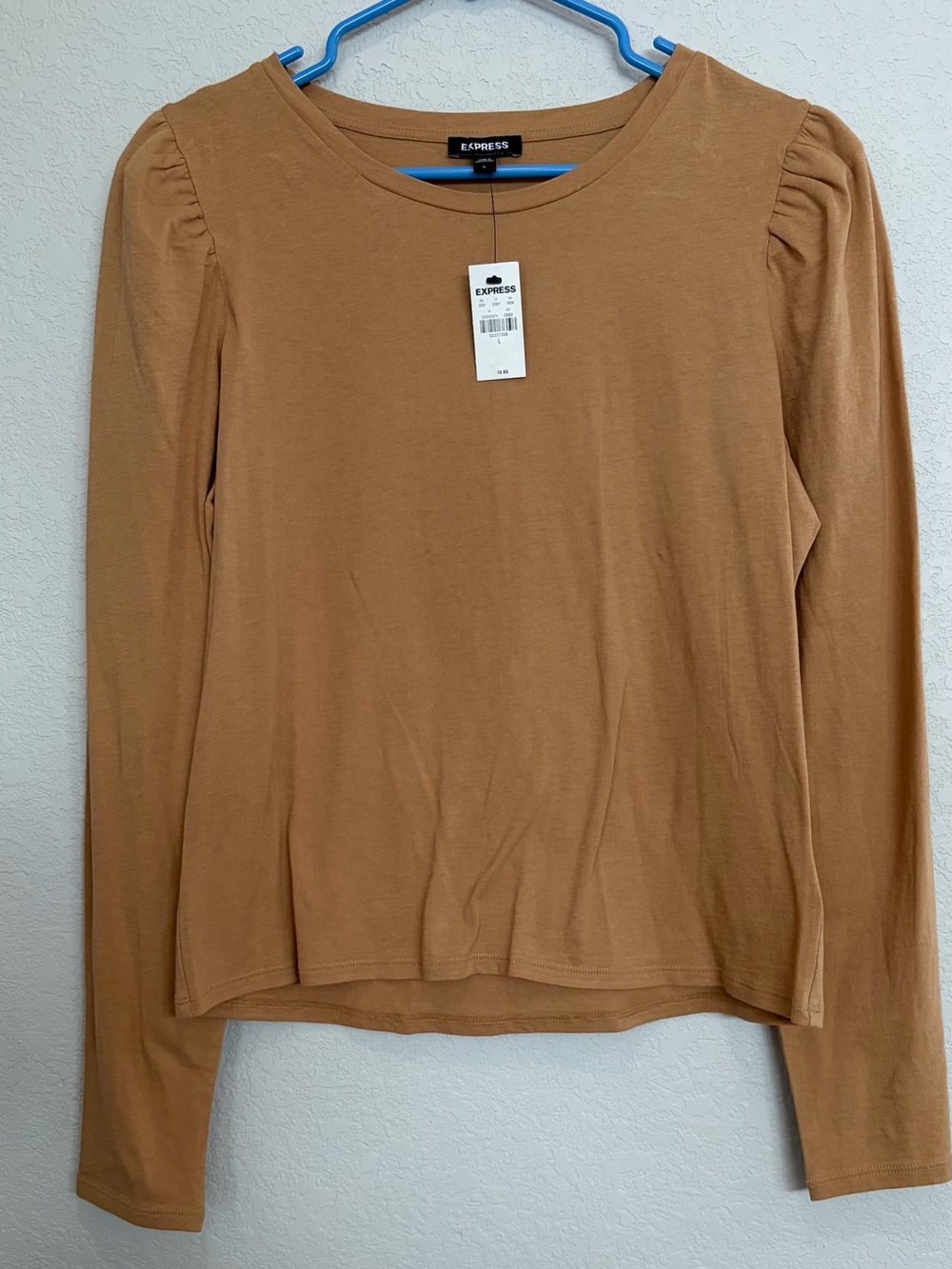 Express Camel Long-Sleeve Puff Shoulder Top